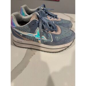 W6YZ Just Say Wizz Womens Blue Denim Sequin Platform Sneakers Size 38